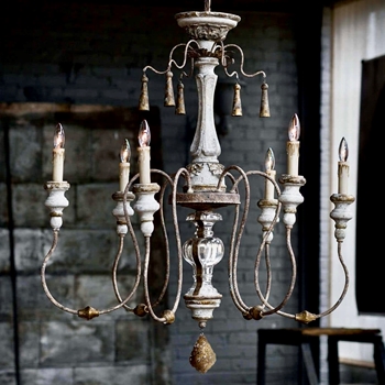 Chandelier - Maison 6 Light E12 - 38W/46H - Vintage Gesso & Glass