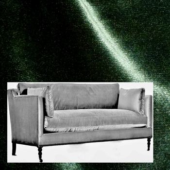 Robin Bruce Madeline Sofa Emerald Velvet 71W/40D/34H - 100% Polyester Velvet, 100K DR, Antique Black Turned Legs, Black Nickel Nails, Pewter Castors