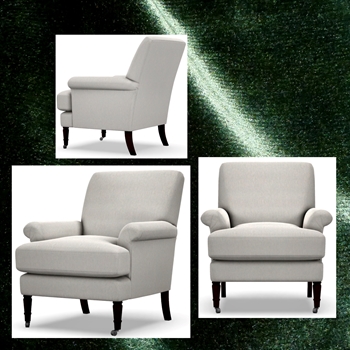 Robin Bruce Hannah Armchair Emerald Velvet 31W/36D/36H - 100% Polyester 100K DR Velvet Grade CC,  Antique Black Turned Legs, Brass castors.