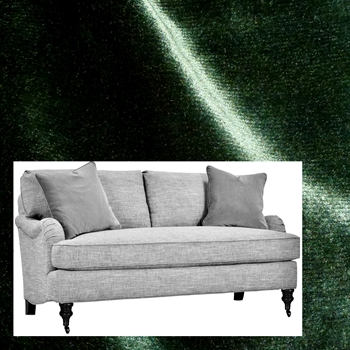 Robin Bruce - Brooke Sofa Emerald 78W/37D/35H Bench Seat. 100% Polyester Velvet GR CC, 100K DR, Antique Black turned Legs, Antique Brass Castors.