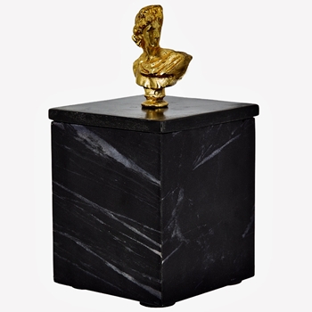 *Box - Marble with Gold Bust Lid Handle 4W/8H Black