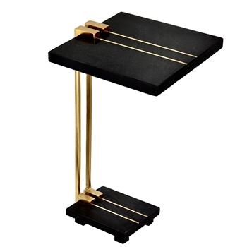 *Accent Table - Lapside - Black Granite Inlaid Brass 12x12x22H