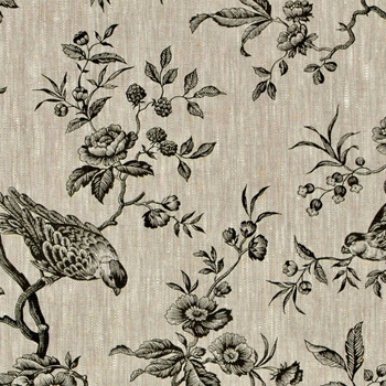 Print - Messange Toile Black on Natural 100% Linen - 59in Wide, Repeat 18HOR, 18VER