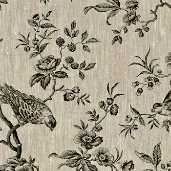 *Print - Messange Toile Black on Natural 100% Linen - 59in Wide, Repeat 18HOR, 18VER
