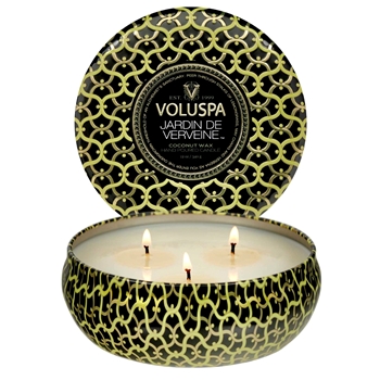 Voluspa - Maison Noir - Jardin de Verviene Lidded 3 Wick Candle Tin 12OZ, 40 Hour