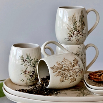 Mug - Embossed Botanical Ivory Stoneware 16oz 4 Patterns Sold Individually