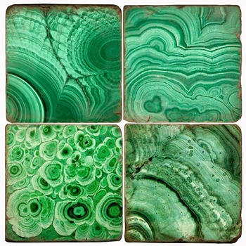 Coaster - Tumbled Marble Set4 - Malachite Gemstone Patterns  STUDIO VERTU