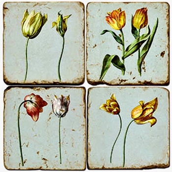 Coaster - Tumbled Marble Set4 - Tulips