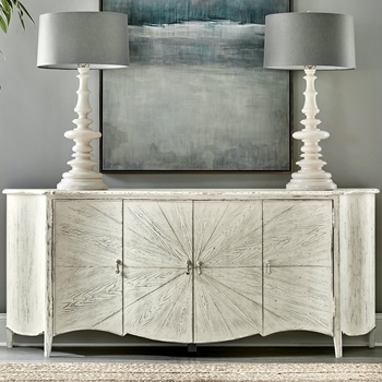*Console -Tradition Bow Front 4 Door White Washed 80W/18D/34H