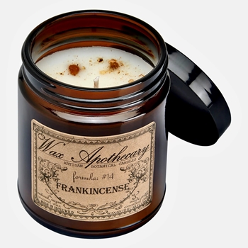 Wax Apothecary - Amber Glass Lidded 3x3.5 inch Jar Frankincense Candle 6OZ 35HR - Coconut Wax, Essential Oil & Dried Flora