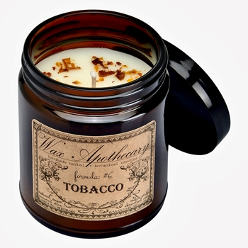 Wax Apothecary - Amber Glass Lidded 3x3.5 inch Jar Tobacco Flower Candle 6OZ 35HR - Coconut Wax, Essential Oil & Dried Flora