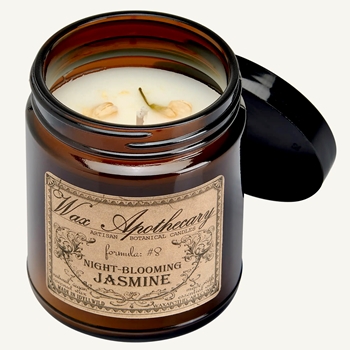 Wax Apothecary - Amber Glass Lidded 3x3.5 inch Jar Night Jasmine Candle 6OZ 35HR - Coconut Wax, Essential Oil & Dried Flora