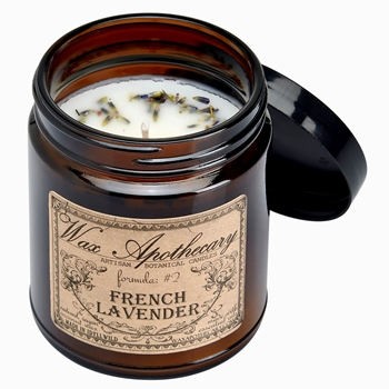 Wax Apothecary - Amber Glass Lidded 3x3.5 inch Jar French Lavender Candle 6OZ 35HR - Coconut Wax, Essential Oil & Dried Flora