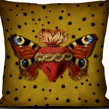 Voglio Bene France - Outdoor Poly Canvas Cushion Butterfly Heart 24SQ - Outdoor Poly  Insert