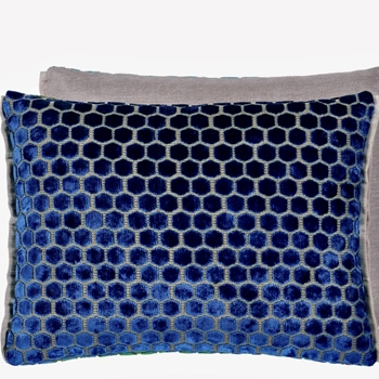 Designers Guild Cushion - Jabot Cobalt Cut Velvet 16x12in. Luxurious Down Insert.