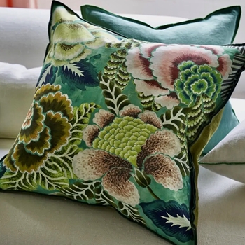 *Designers Guild Cushion - Rose de Damas Printed Jade 22in SQ