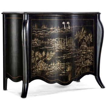 Chest - Charleston Ebony Gild Chinoiserie 2 door Bombe Front 44x21x36h