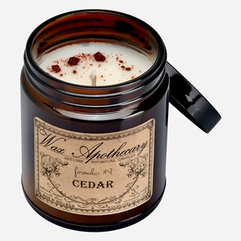 Wax Apothecary - Amber Glass Lidded 3x3.5 inch Jar Cedar Candle 6OZ 35HR - Coconut Wax, Essential Oil & Dried Flora