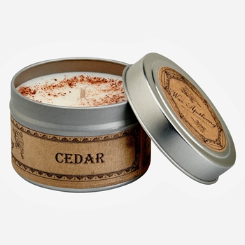 Wax Apothecary - Travel Tin 2 inch Cedar Candle 4OZ 15HR - Coconut Wax, Essential Oil & Dried Flora