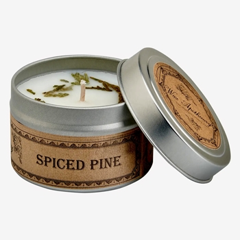 Wax Apothecary - Travel Tin 2 inch Spiced Pine Candle 4OZ 15HR - Coconut Wax, Essential Oil & Dried Flora