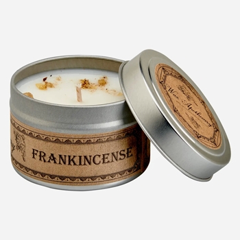 Wax Apothecary - Travel Tin 2 inch Frankincense Candle 4OZ 15HR - Coconut Wax, Essential Oil & Dried Flora