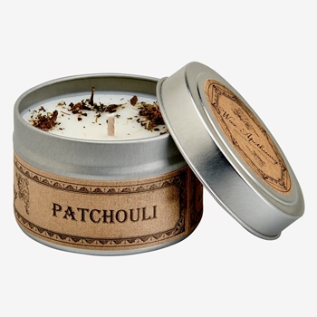 Wax Apothecary - Travel Tin 2 inch Patchouli Candle 4OZ 15HR - Coconut Wax, Essential Oil & Dried Flora