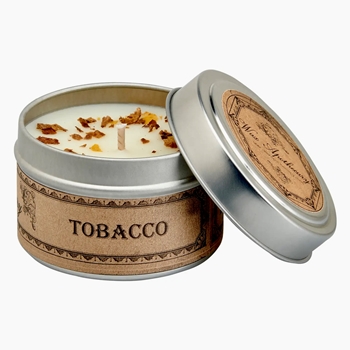 Wax Apothecary - Travel Tin 2 inch Tobacco Candle 4OZ 15HR - Coconut Wax, Essential Oil & Dried Flora