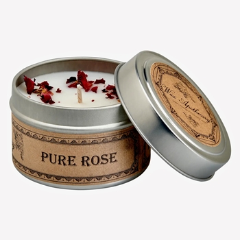 Wax Apothecary - Travel Tin 2 inch Pure Rose Candle 4OZ 15HR - Coconut Wax, Essential Oil & Dried Flora