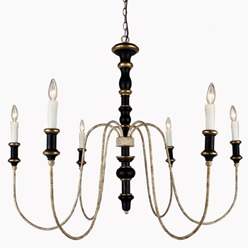 Chandelier - Karalea Black & Gold on Antique White 6 Arm E12 43W/34H