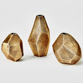 Vase - Geo Bud Vases Brass Finished Aluminium Set of 3  5-7in. Sold as set.