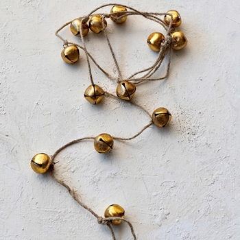 Jingle Bell Garland Gold & Jute 72in