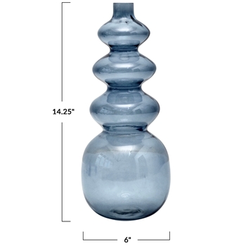*Vase - Blown Glass Gourd Blue 6x14in