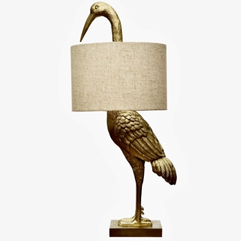 Lamp - Gold Heron White Linen Drum Shade 12x14x29in Inline Switch