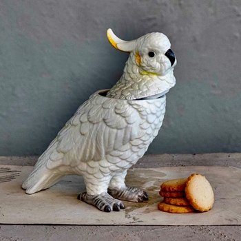 Jar - Cockatoo White Ceramic w/lid 9x4x9in