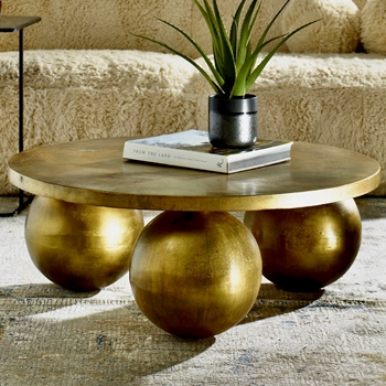 Coffee Table - Triplet - Antiqued Brass Gold 38x15H
