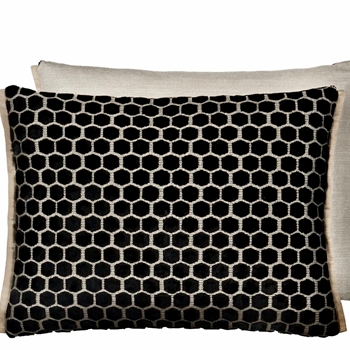 Designers Guild Cushion - Jabot Noir Cut Velvet 16x12in. Luxurious Down Insert.