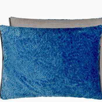 Designers Guild Cushion - Cartouche Azure Cut Velvet 24x18in. Luxurious Down Insert.