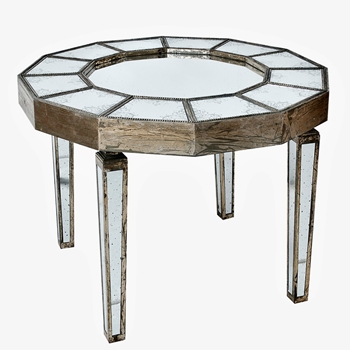 *Table - Soleil Antiqued Mirror 12Facet W Lowered Tray Centre 38Wx30H