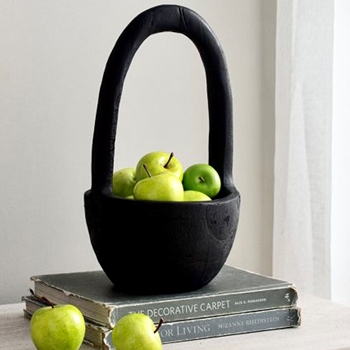 Bowl - Black Stained Teak Handled 9x13in Organic Shapes