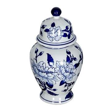 *Jar - Delftware Ceramic Magnolia Lidded 8x15in