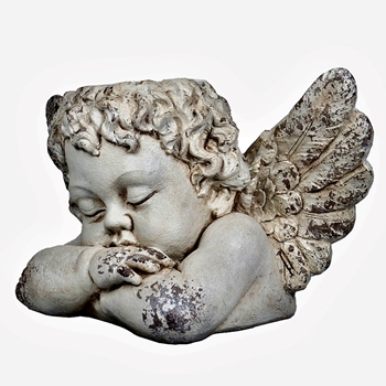 Planter - Cherub Sleeping - Antique White Resin 23x14x14in