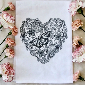 Tea Towel - M. Myrick Heart Garden Flour Sack 28in SQ