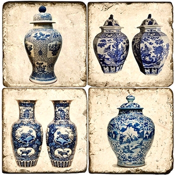 Coaster - Tumbled Marble Set4 - Delftware Jars