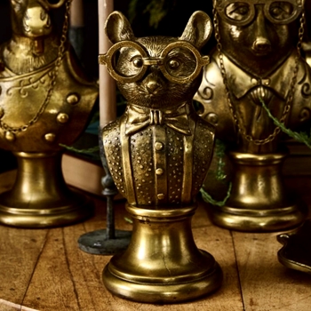 E+E Bust Louie Mouse 5W/13H Antique Gold on Cast Aluminium