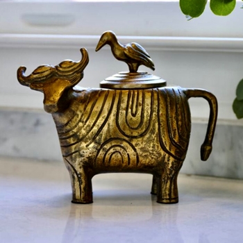 Jar - Lidded Buffalo Box Gold 10x4x7in