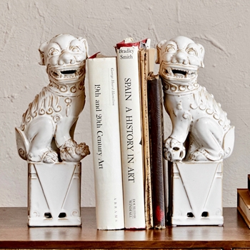 Bookends - Foo Dogs Right or Left Figurines 6x4x13in White Ceramic Sold Individually