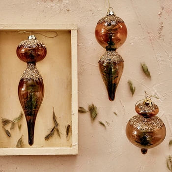 Finial - Amber Glass Glitter 3 Styles Sold Individually  5-9in