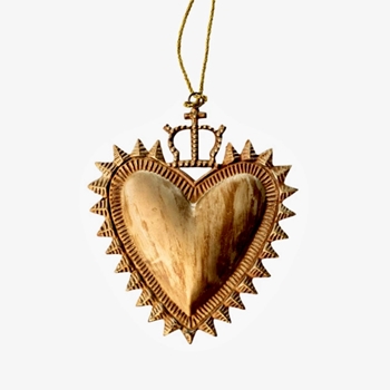 Ornament - Heart Milagro Crowned Gold 5.5in