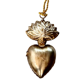 Ornament - Heart Locket Milagro Flame Pewter 3.5in