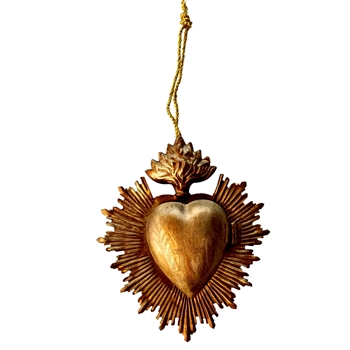 Ornament - Heart Locket Milagro Flame Gold 5in